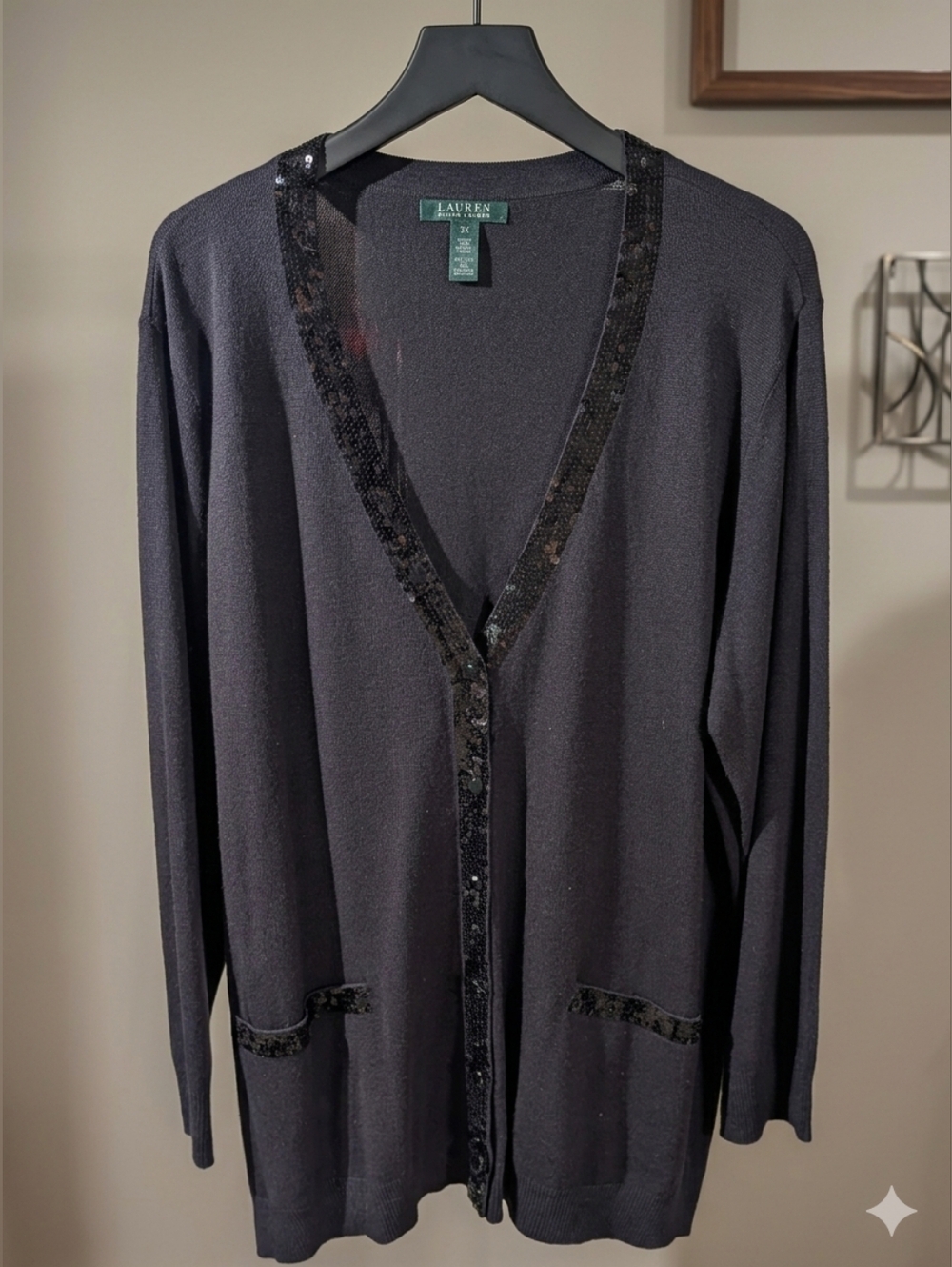 Plus Size Ralph Lauren Vintage 3X Silk-Cashmere Sequin Cardigan